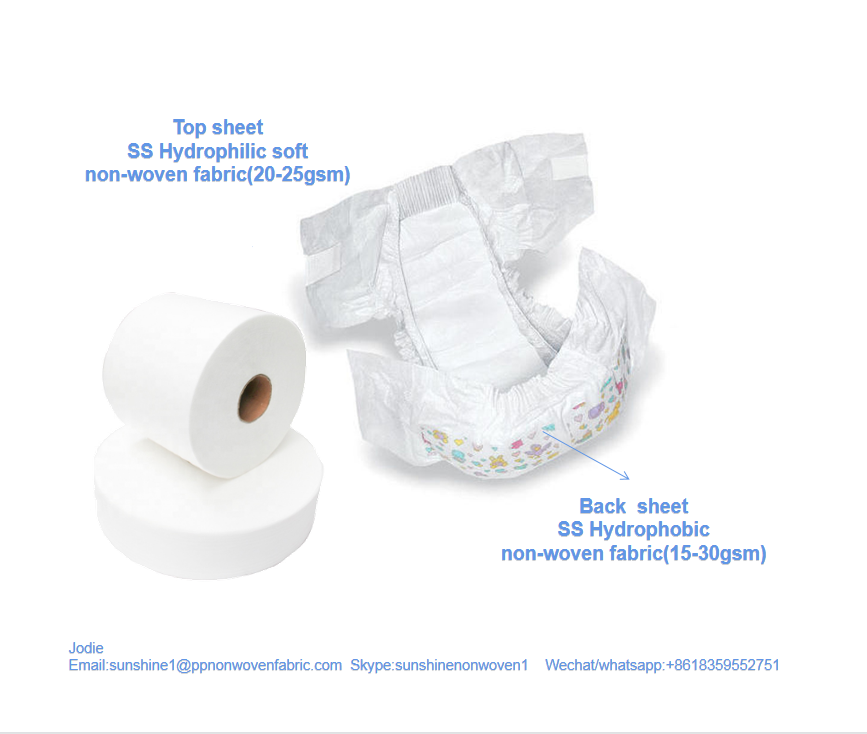 Diaper material super soft top sheet and back sheet nonwoven fabric hydrophilic layer Hydrophobic layer